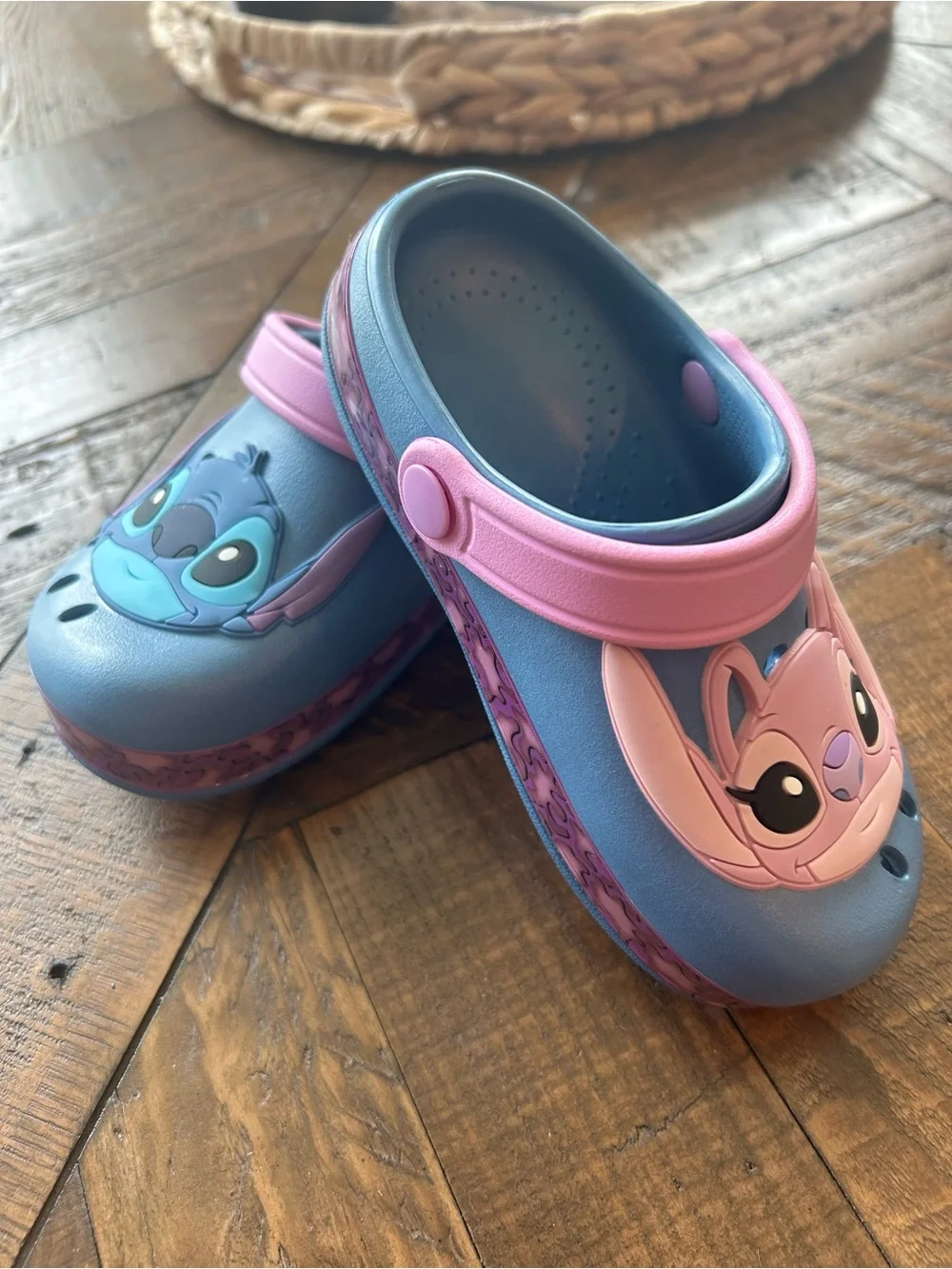 Kids Blue and Pink Character Clog Sandals with Adjustable Heel Strap